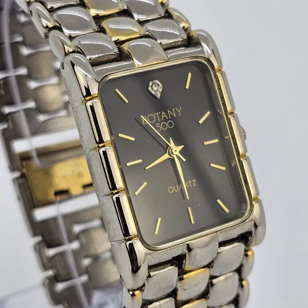 Botany 500 Watch Men 25mm Black Dial‎ Gold Gray Bracelet Band 7